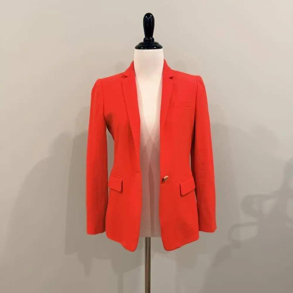 J.Crew Regent Blazer Wool Coral Red Size 2p One Button 2 Petite B0327 SPRING